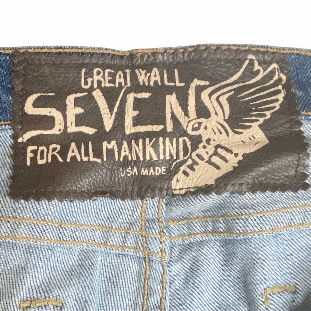 HTF: 7 For All Mankind® x Great China Wall ☻︎ 7 Leather Patch Standard Jeans ☻ - Picture 8 of 16